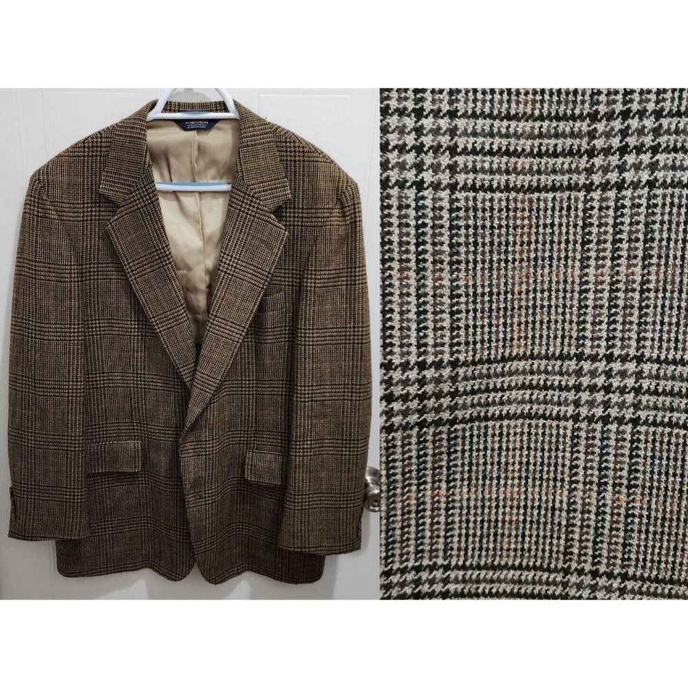 Nordstrom Brown Plaid 2 Button Blazer Sport Coat Jacket Size 41 R USA Made READ